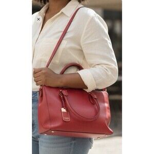 Ralph Lauren RLL Newbury RED Double Zip Tote Satchel Handle Shoulder Strap Bag